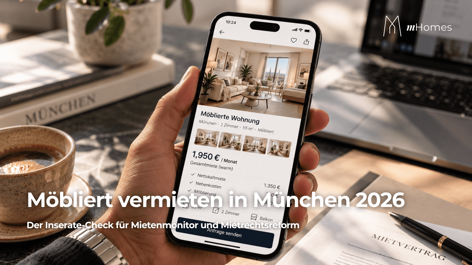 Möbliert vermieten in München: Inserat einer möblierten Wohnung mit Mietspiegel und Inventarliste