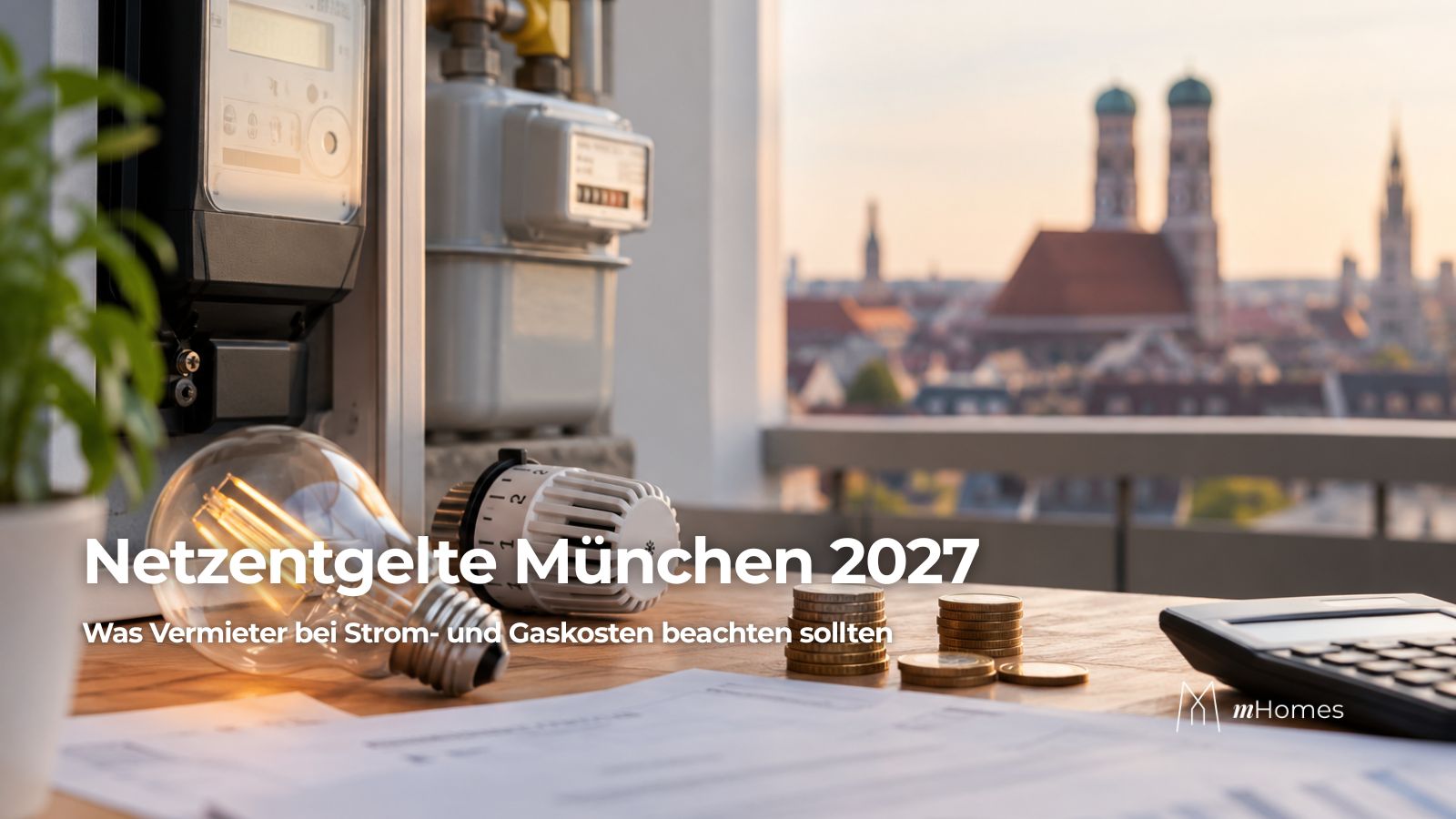 Netzentgelte München 2027: Vermieter prüft Strom- und Gaskosten eines Mehrfamilienhauses